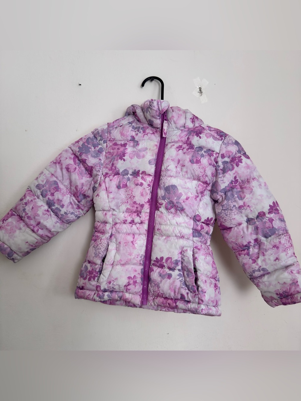 OshKosh B'gosh Pink and Purple Floral Puffer Jacket with Hood